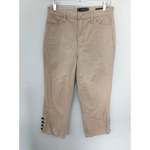 NYDJ Denim Capri Jeans Crop Cuff Buttons Stretch Tan Womens 8 Made in USA EUC - Picture 3 of 13